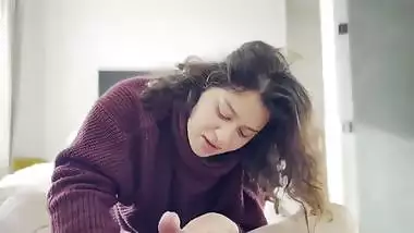 Tattooed MILF gives blowjob and boob job to lover