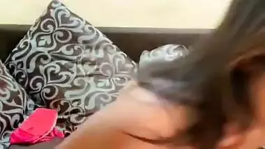 Sexy babe enjoys video call sex and fucks in the doggy style