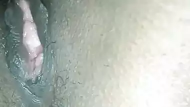 Man licks his wife’s shaved pussy like a dog