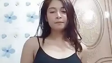 Indian deep cleavage girl seducing lover with boob show