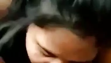 Small boobs girlfriend gives blowjob and sucks balls