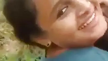 Indian outdoor sex of a guy sucking his GF’s tight boobs