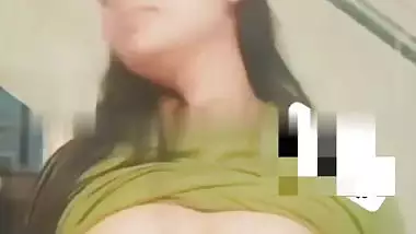 Standing fingering in nude by busty Indian girlfriend